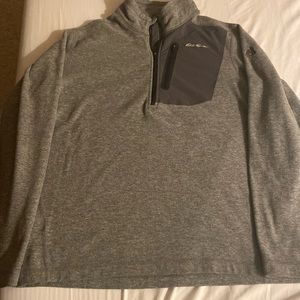 Eddie Bauer First Ascent Fleece Jacket Zip Pullover Mens Medium Gray Pocket
